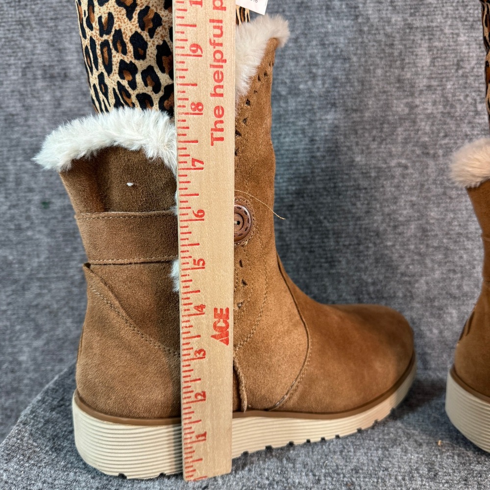 Skechers Womens Tan Suede Faux Fur Trim Button Mid Calf Winter Boots 8 - Picture 7 of 11